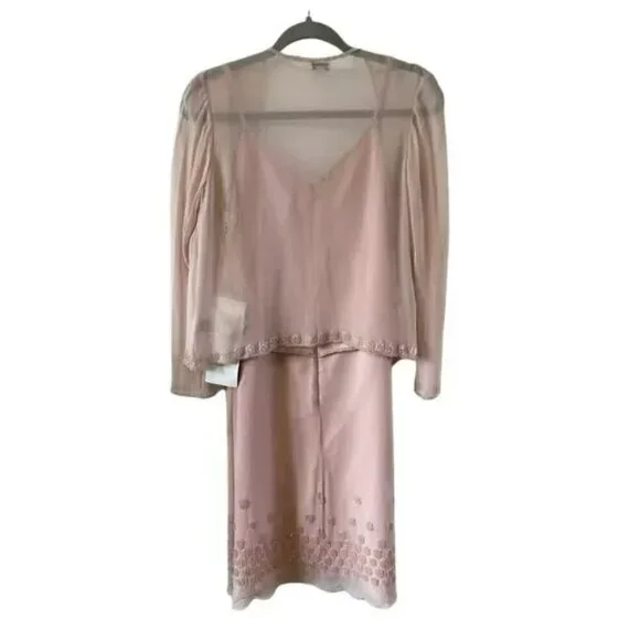 NWT SCALA Womens Pink 100% Silk Beaded Lined Dress size 6 with cover bridal